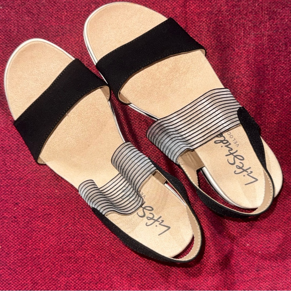 Life Stride Black and Cream Sandals